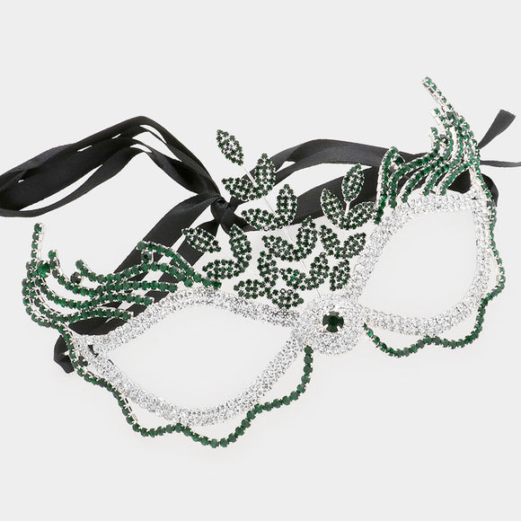 SILVER EMERALD GREEN RHINESTONE MASK ( 1318 SEME )