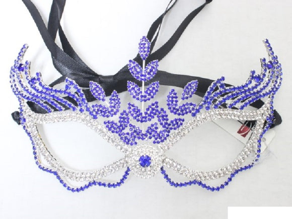 SILVER BLUE RHINESTONE MASK ( 1318 SSAP )