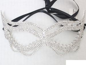 SILVER CLEAR RHINESTONE MASK ( 1335 SCRY )