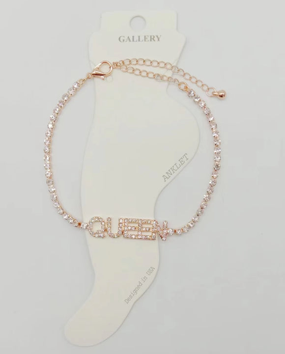 GOLD QUEEN ANKLET CLEAR STONES ( 0318 GDCR )