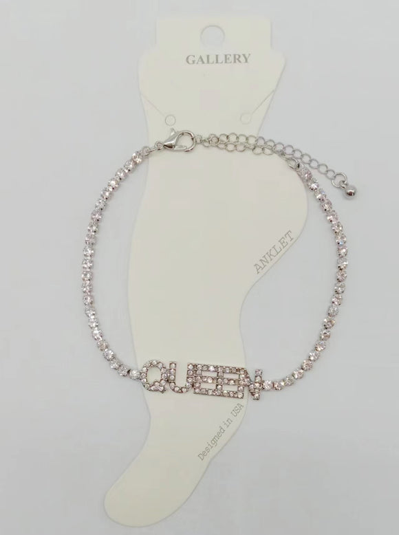 SILVER QUEEN ANKLET CLEAR STONES ( 0318 RHCR )