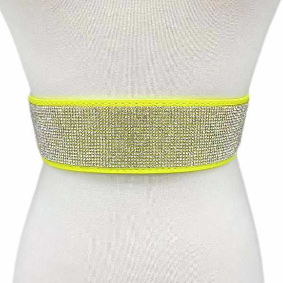 NEON YELLOW STRETCH BELT CLEAR STONES ( 0369 NYST )