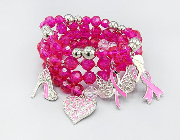 PINK PEARL STRETCH BRACELET PINK RIBBON ( 1545 PKP )