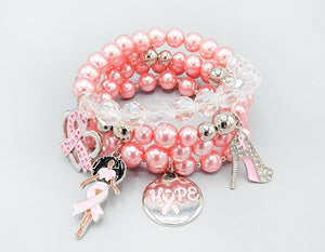 PINK SILVER PINK RIBBON STRETCH BRACELETS ( 1546 LPKP )