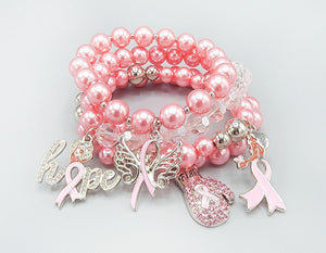 PINK RIBBON PEARLS STRETCH BRACELETS ( 1547 LPKP )