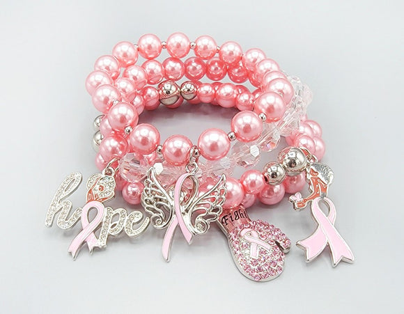 PINK RIBBON PEARLS STRETCH BRACELETS ( 1547 LPKP )