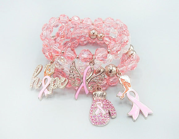 PINK RIBBON STONES STRETCH BRACELETS ( 1547 LPK )