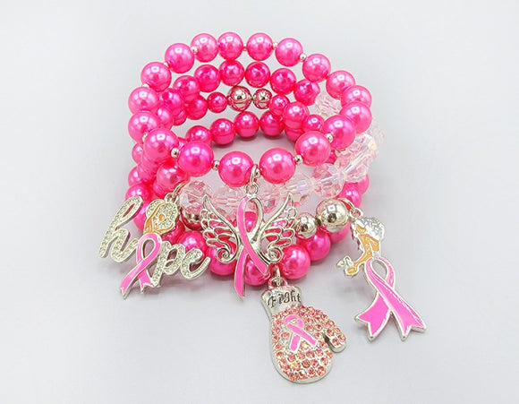 PINK PEARL RIBBON STONES STRETCH BRACELETS ( 1547 PKP )