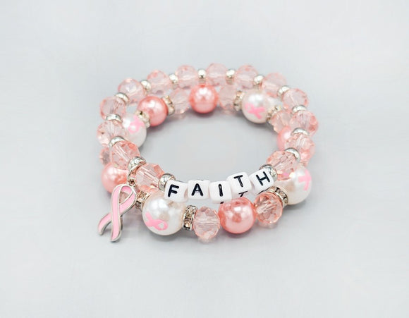 LIGHT PINK STRETCH BRACELET FAITH PINK RIBBON ( 1578 LPK )