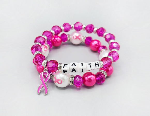 PINK STRETCH BRACELET FAITH PINK RIBBON ( 1578 PK )