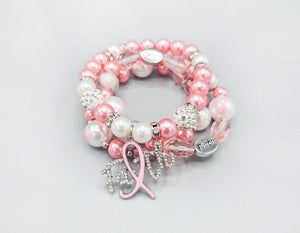 LIGHT PINK STRETCH BRACELET FAITH PINK RIBBON ( 1582 LPK )