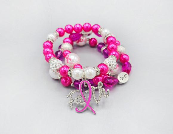 PINK STRETCH BRACELET FAITH PINK RIBBON ( 1582 PK )