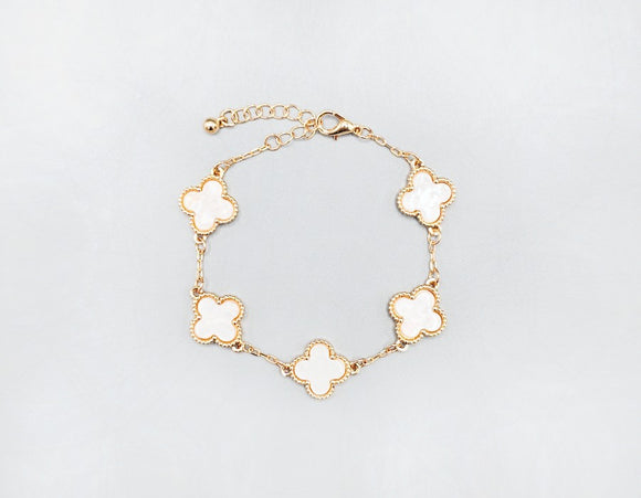 GOLD WHITE QUATREFOIL BRACELET ( 1592 GDWHT )