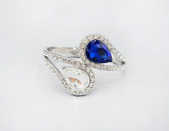 GOLD BANGLE BLUE CLEAR STONES ( 1597 BLWHT )
