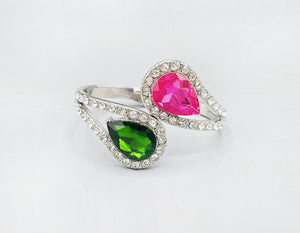 GOLD BANGLE CLEAR PINK GREEN STONES ( 1597 PKGRN )