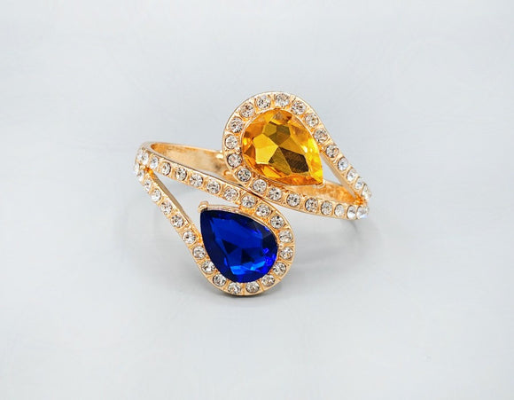 GOLD BANGLE CLEAR BLUE YELLOW STONES ( 1597 YELBL )