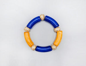 YELLOW BLUE STRETCH BRACELET CLEAR STONES ( 1598 YELBL )