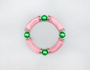 PINK GREEN STRETCH BRACELET ( 1599 PKGRN )