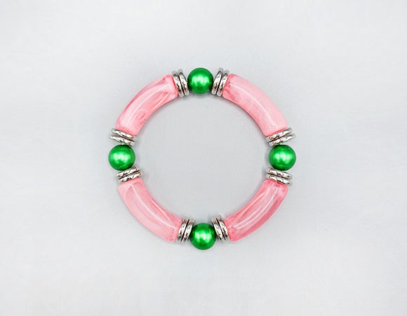 PINK GREEN STRETCH BRACELET ( 1599 PKGRN )