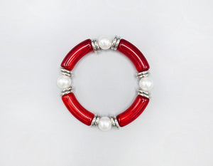 RED WHITE STRETCH BRACELET ( 1599 RDWHT )