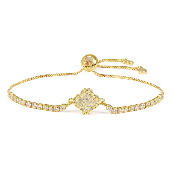 ADJUSTABLE QUATREFOIL BRACELET CZ STONES ( 2150 GCL )