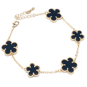 GOLD BLACK QUATREFOIL BRACELET ( 3038 GBK )