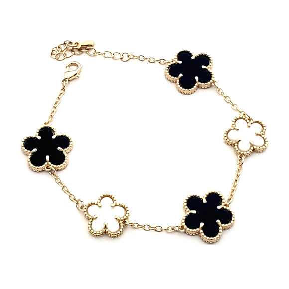 GOLD BLACK WHITE QUATREFOIL BRACELET ( 3038 GBM )