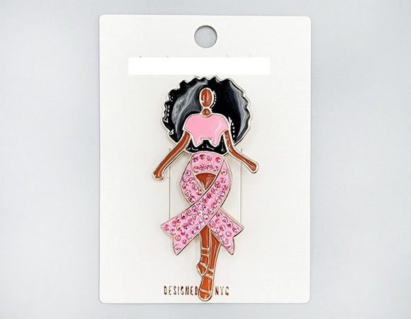 BLACK WOMAN BROOCH PINK RIBBON ( 1021 RHLPK )