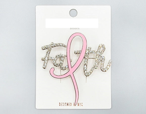 SILVER FAITH PINK RIBBON BROOCH ( 1023 RHLPK )