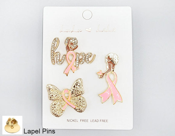 GOLD PINK RIBBON 3 PIN SET ( 1027 GDLPK )