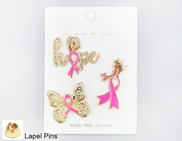 GOLD PINK RIBBON 3 PIN SET ( 1027 GDPK )