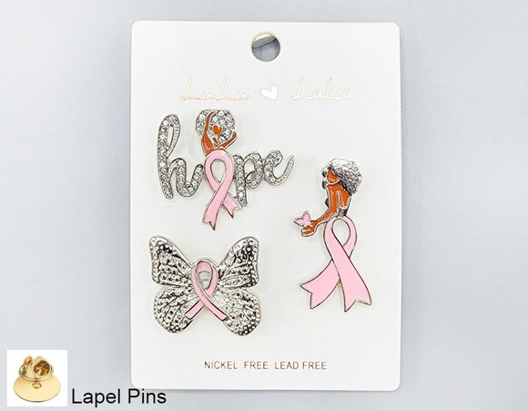 SILVER PINK RIBBON 3 PIN SET ( 1027 RHLPK )