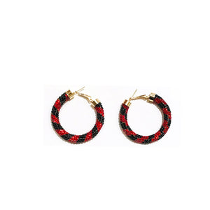 RED BLACK RHINESTONE HOOP EARRINGS ( 02 RDBK )