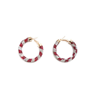 RED WHITE RHINESTONE HOOP EARRINGS ( 02 SIWH )