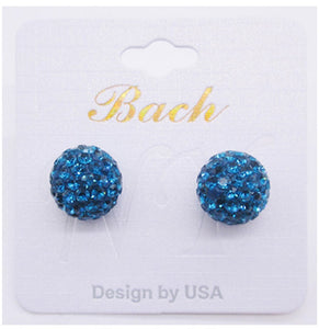 12mm BLUE ZIRCON Rhinestone Ball Stud Earrings ( 03 21 )