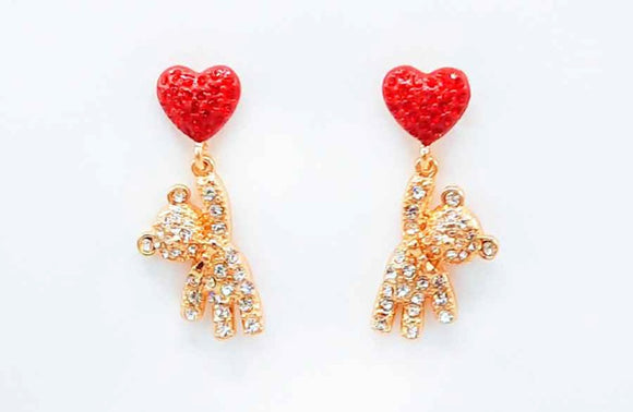 GOLD HEART TEDDY BEAR EARRINGS EARRINGS ( 1808 GD )