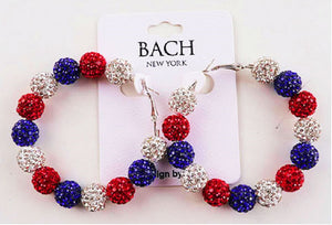 BALL HOOP EARRINGS AMERICAN FLAG COLOR ( ME2 AF3 )