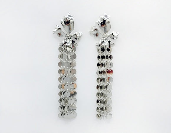 DANGLING SILVER FLOWER EARRINGS ( 2121 RH )