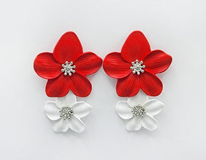 RED WHITE FLOWER EARRINGS ( 2128 RD )