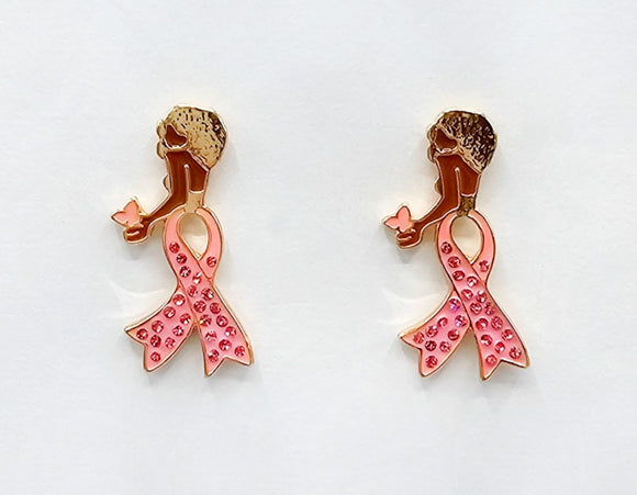 GOLD PINK RIBBON WOMAN EARRINGS ( 2219 GDLPK )