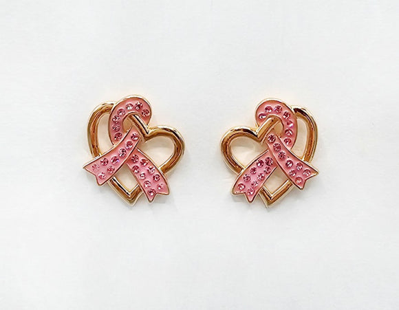 GOLD HEART PINK RIBBON EARRINGS ( 2222 GDLPK )