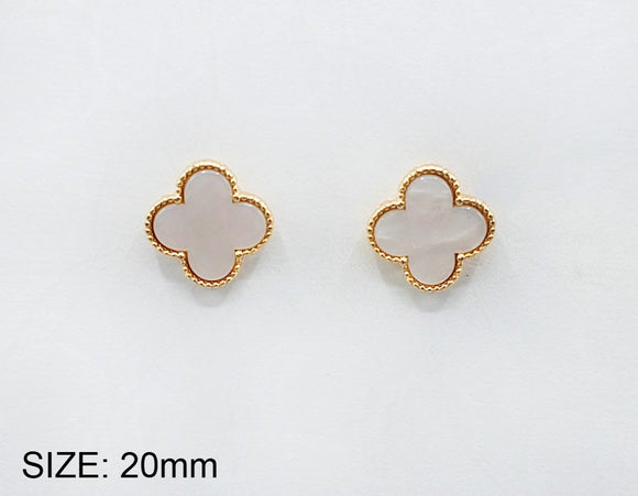 GOLD WHITE QUATREFOIL EARRINGS ( 2233 GDWHT )