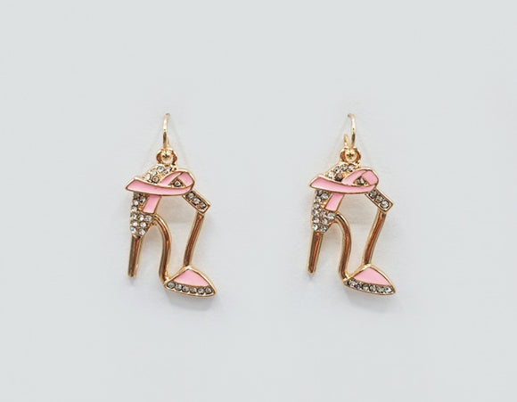 GOLD PINK RIBBON EARRINGS ( 2239 GDLPK )
