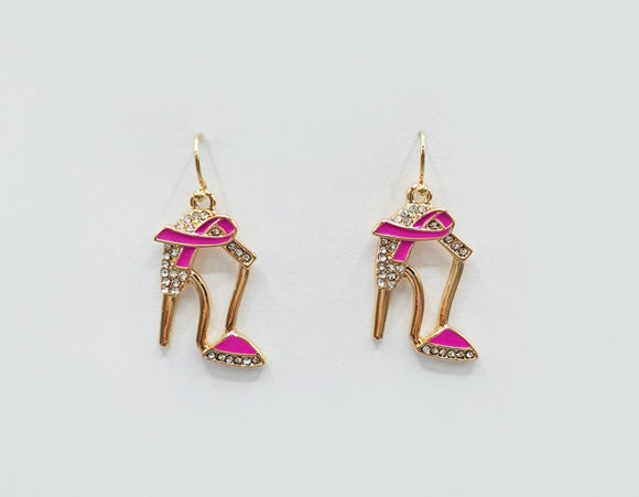 GOLD PINK RIBBON EARRINGS ( 2239 GDPK )