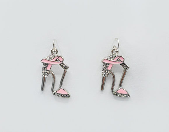 SILVER PINK RIBBON EARRINGS ( 2239 RHLPK )