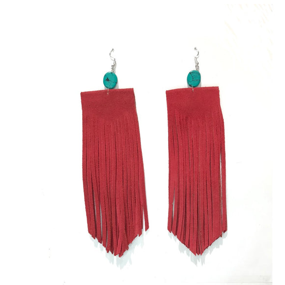 Red Turquoise Leather Earrings (ME74RD )