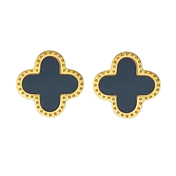 STAINLESS STEEL GOLD QUATREFOIL POST EARRINGS ( 765 GBK )