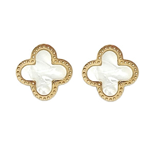 STAINLESS STEEL GOLD QUATREFOIL POST EARRINGS ( 765 GMOP )