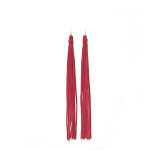 RED LEATHER DANGLING EARRINGS ( 77 RD )