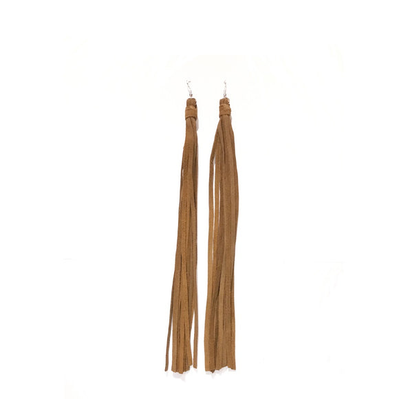 LONG TAN LEATHER DANGLING EARRINGS ( 77 TN )